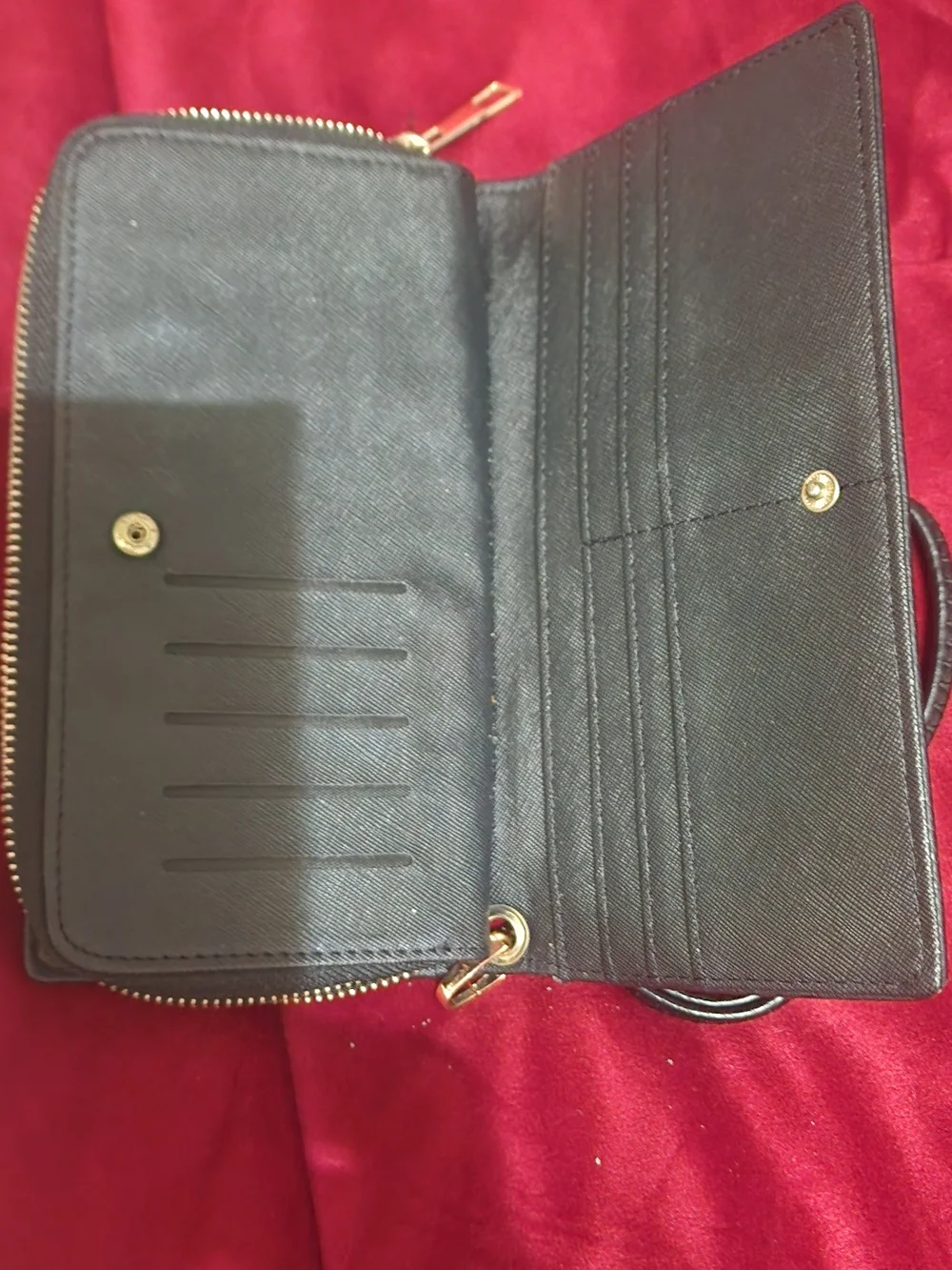 Michael Kors Black Leather Zip Wristlet with Gold MK Emblem